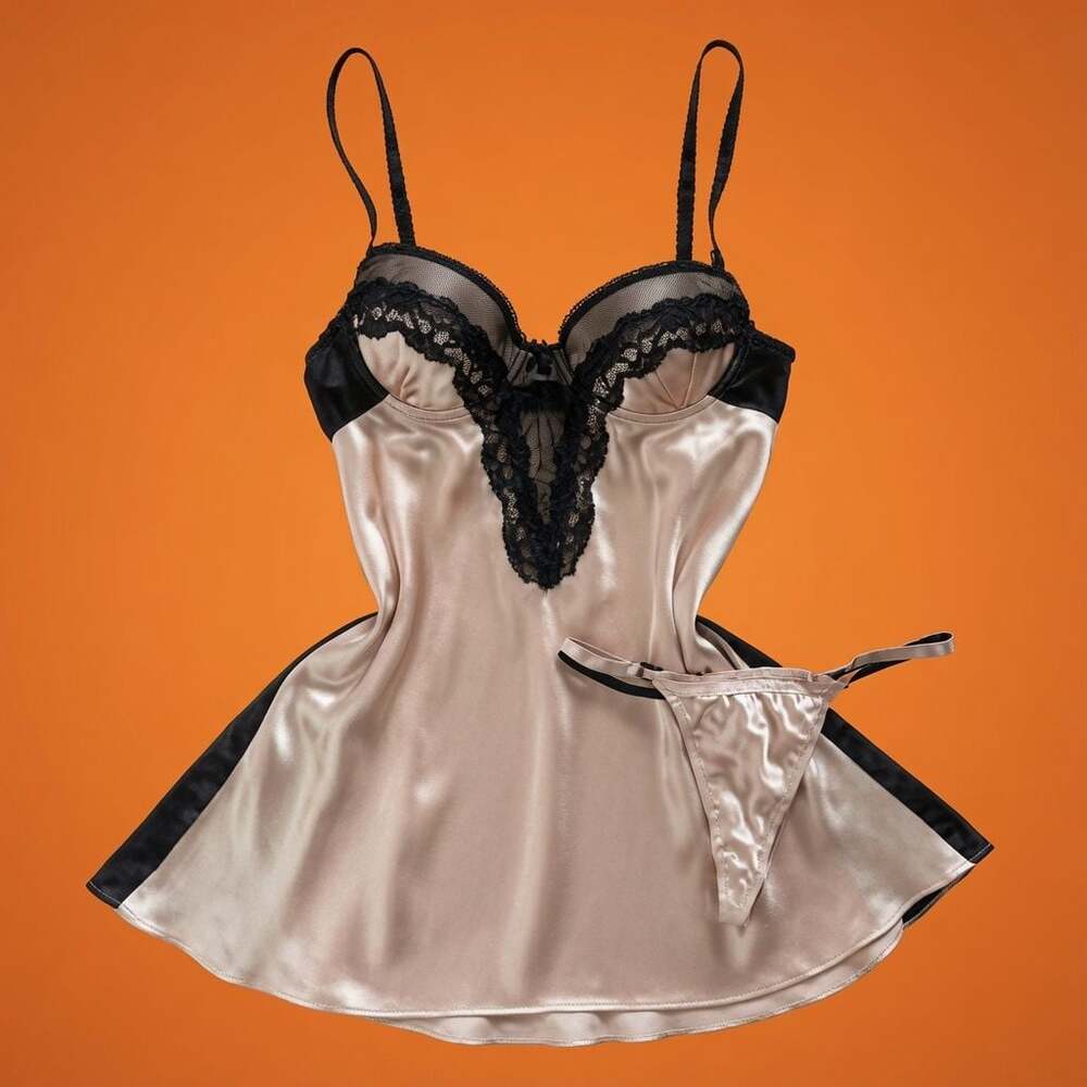 California Dynasty Satin Lace Cupped Mini Babydoll Lingerie